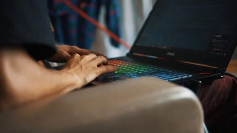 Making A Beat With Gamer Notebook Stock Footage 96152777