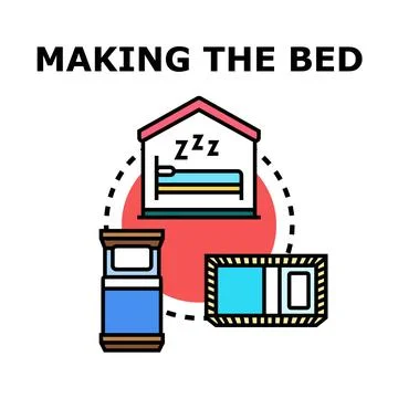 Making the bed morning routine bedroom hygiene concept Stock Illustration