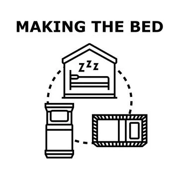Making the bed morning routine bedroom hygiene concept Stock Illustration