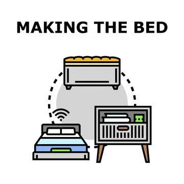 Making the bed process and smart home concept Stock Illustration