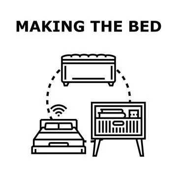 Making the bed process and smart home concept Stock Illustration