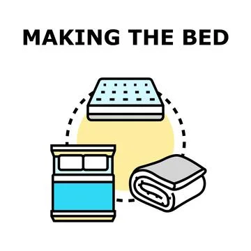 Making the bed process house routine concept Stock Illustration