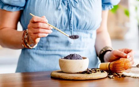 Making Blue Matcha Tea Stock Photos