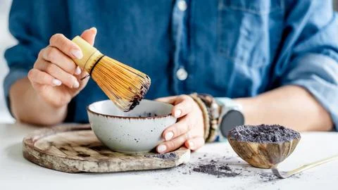 Making Blue Matcha Tea Stock Photos