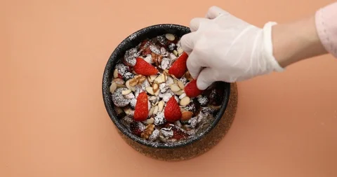 Making bread pudding at home Video stock 128687121