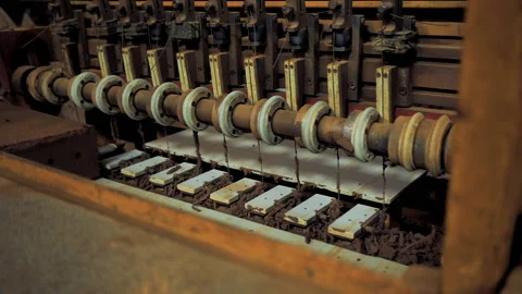 Making bricks on a conveyor belt Stock Footage 132776626