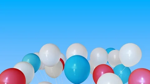 Making a bunch of red, blue and white helium balloons. Gathering together Stock Footage 112991110