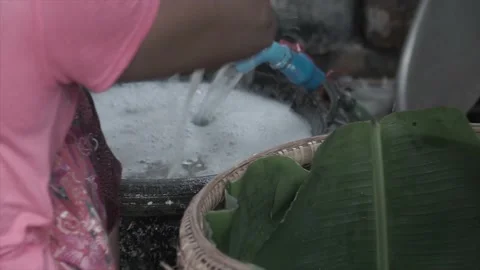 Making of Burmese Thick Rice Noodle or rice vermicelli Stock Footage 143305993