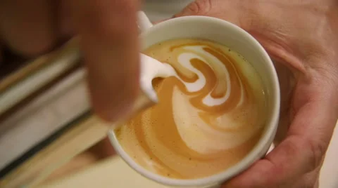 Making of cafe latte art, heart shape Stock Footage