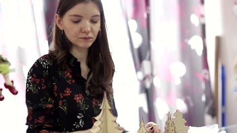 Making cards for the new year in the workshop of gifts Video stock 219767936