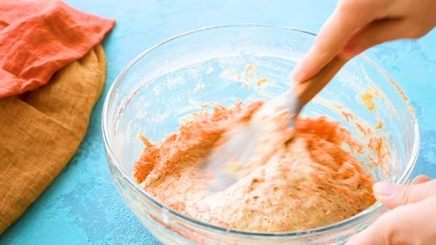 Making carrot dough for cake Stock Footage 92260684
