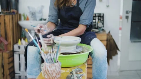 Making ceramic products from white clay. Stock Footage 172506144