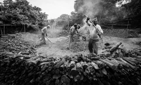 Making of charcoal Stock Photos
