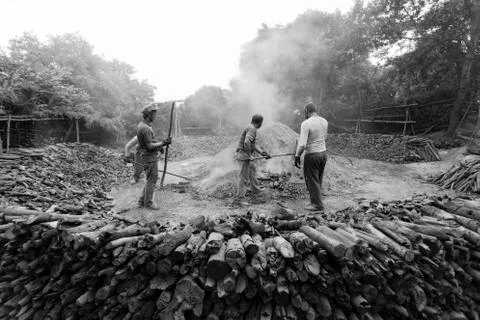 Making of charcoal Foto stock