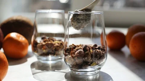 Making chia pudding Stock Footage 128346225