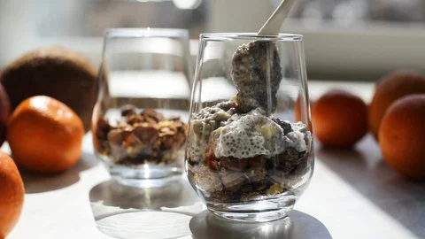 Making chia pudding Stock Footage 128346464