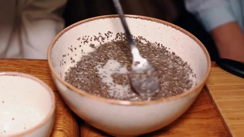 Making chia pudding with strawberries Stock Footage 241791854