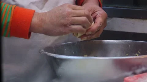 Making Chinese Dumplings by Hand Stock Footage 58997377