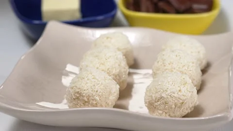Making chocolate bar and coconut powder- homemade bounty. Stock Footage 170953884