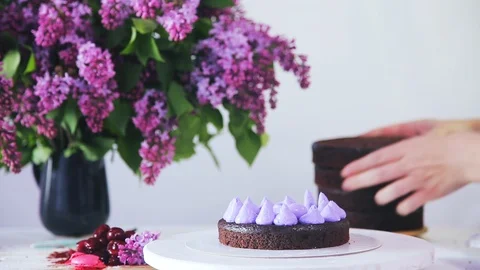 Making chocolate cake from cakes layers. Stock Footage 102042551