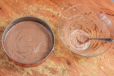 Making chocolate cheesecake Stock Photos