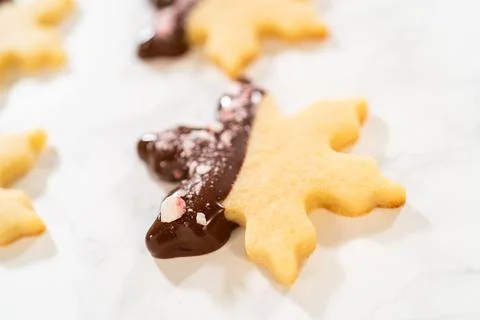 Making Chocolate Dipped Peppermint Sugar Cookies Stock Photos