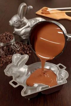 Making chocolate Easter bunny Stock Photos