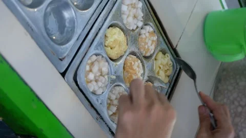 Making cilor, made from tapioca flour with macaroni and egg.Cilor is an Ind.. Stock Footage 308648984