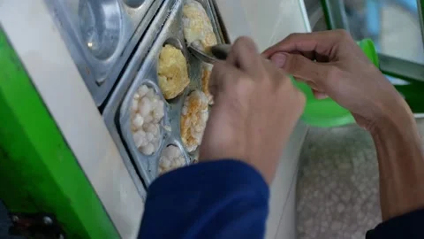 Making cilor, made from tapioca flour with macaroni and egg.Cilor is an Ind.. Stock Footage 308649156