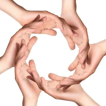 Making circle of human hands on white background. Unity, partnership, coope.. Stock Photos