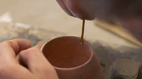 Making clay mold for cup, designing handmade pottery, manufacturing process Stock Footage 124616046