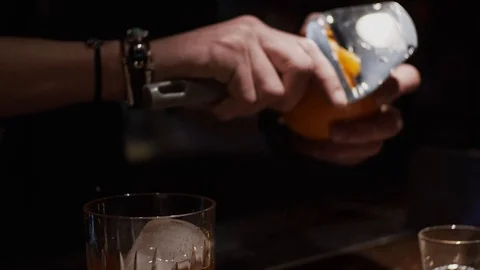 Making a cocktail, peeling orange Stock Footage 124032017