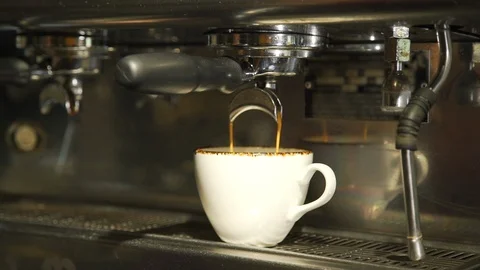 Making Coffee with Coffee Machine in Cafe Stock Footage 113138925