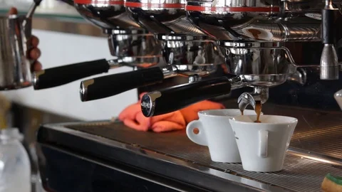 Making Coffee In The Coffee Machine. Fresh Espresso. Man Prepare Coffee. Stock Footage 104487898