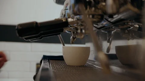 Making coffee with an espresso machine, 4k slow motion Stock Footage 98881526