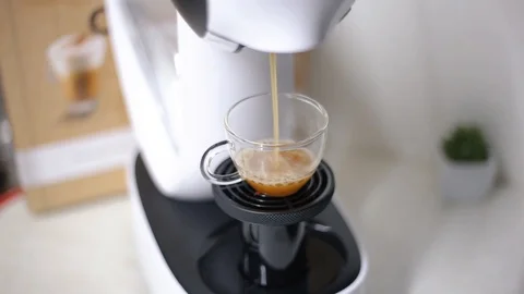 Making Coffee with Machine High Angle Stock Footage 101926681
