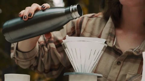Making coffee outdoors. Filter coffee Stock Footage 287107445