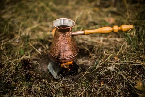 Making coffee while camping on the stove Photos