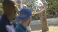 Making colorful and big soap bubbles in Barcelona 4k or 4k+ Resolution