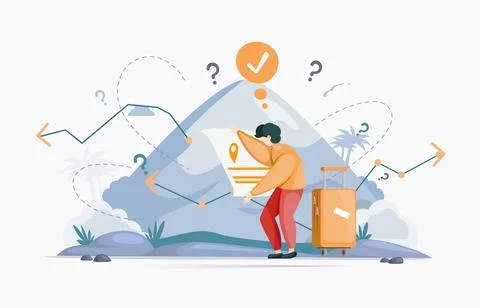 Making confusion choice of path. Man thought about solution to problem choose Illustrazione stock