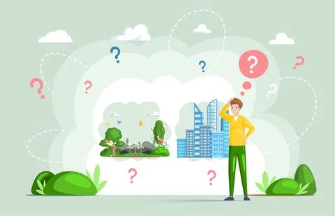 Making confusion choice of path. Man thought about solution to problem chooses Stock Illustration