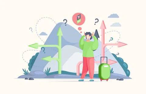 Making confusion choice of path. Man thought about solution to problem choose Illustrazione stock