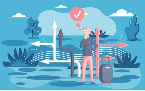 Making confusion choice of path. Man thought about solution to problem choose 스톡 일러스트