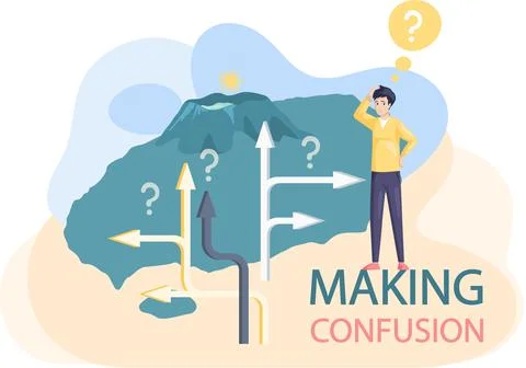 Making confusion choice of path. Man thought about solution to problem choose Illustrazione stock