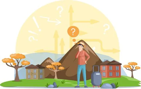 Making confusion choice of path. Man thought about solution to problem choose Stock Illustration