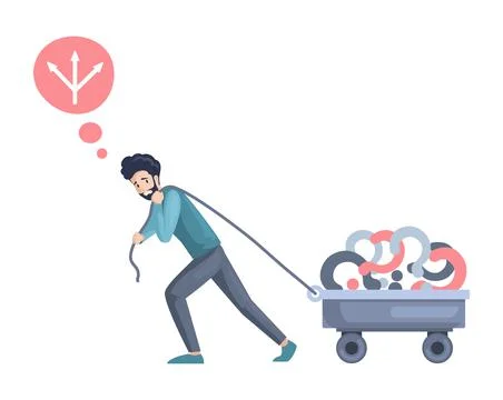 Making confusion. Man thought about solution to problem, burden of difficult Stock Illustration