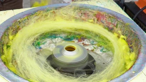 Making of Cotton Candy. Working man making sugar cotton candy during holiday  Stock-Footage 99920967