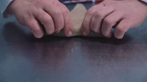 Making croissant close up baker making tasty food at bakery Stock Footage 73374603