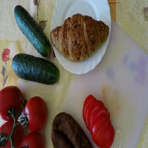 Making Of Croissant Sandwich Stock Footage 69446002