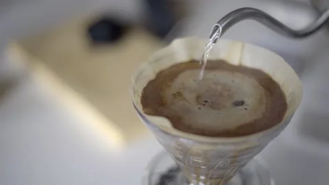 Making a cup of coffee in a V60, shot in 60FPS Stock Footage 179026135